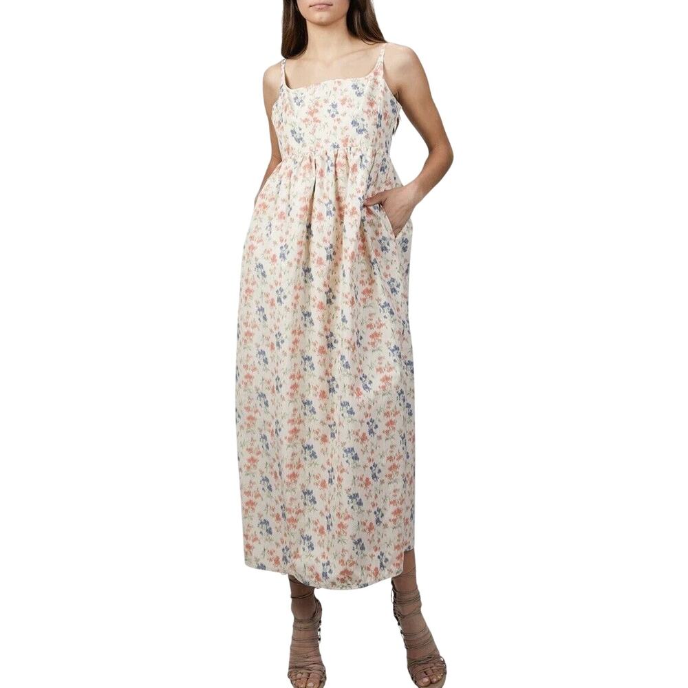 Rebecca Taylor Long Emma Sleeveless Peach Blue Floral Jacquard Dress‎ Sz 4 NWT